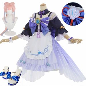Anime kostuums game genshin impact cosplay sangonomiya kokomi maid kom schattig lolita jurk dames meisje kom Halloween -jurk outfit Z0301