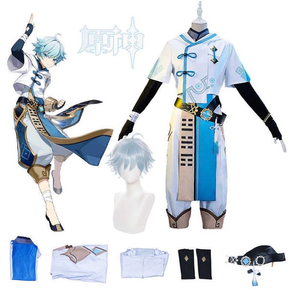 Disfraces de anime Juego Genshin Impact Cosplay Viene Ropa de anime Chongyun Uniforme Halloween Come Suit Peluca Fiesta Disfraces para hombres Mujeres Z0301