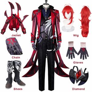 Anime kostuums Game Genshin Impact Diluc Red Dead of Night Cosplay Come Pruik schoenen Anime Genshin Diluc Cosplay Kleding Nieuwe Skin Z0301
