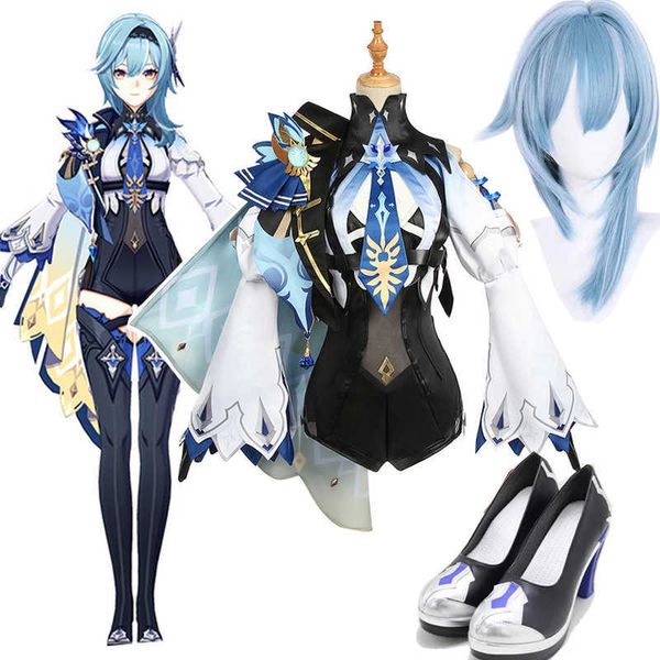 Costumi Anime Gioco Genshin Impact Eula Cosplay Come Uniform Anime Eula Cosplay Suit Lovely Outfit Parrucca Scarpe Per Le Donne Halloween Party Z0301