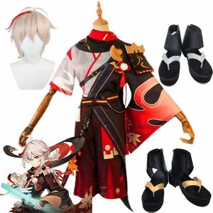 Anime kostuums Game Genshin Impact Kaedehara Kazuha Cosplay Come Kazuha Kimono Women Men Men Halloween Carnival Suit pruik schoenen Z0301