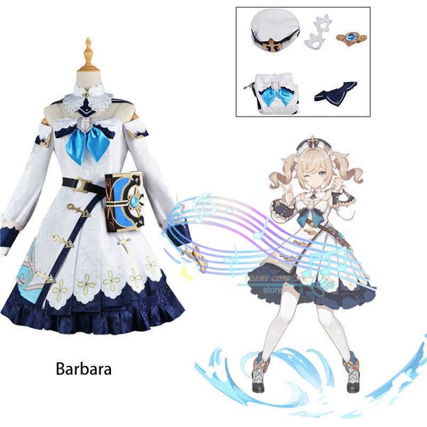 Anime Costumes Genshin Impact Barbara Cosplay Perruques Magic Book Props Halloween Party Fantaisie Bottes Belle Custom Made Lolita Cadeaux Femmes Z0602