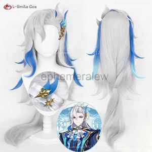 Anime kostuums Genshin Impact Fontaine Neuvillette pruik Cosplay Anime pruik 95 cm lang Zilvergrijs Blauw Pruik Hittebestendig synthetisch haar + pruikkap zln231128