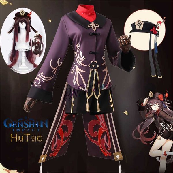 Costumes d'anime Genshin Impact Hutao Costume de Cosplay uniforme perruque Cosplay jeu d'anime Hu Tao Costumes d'halloween de Style chinois pour les femmes zln231128