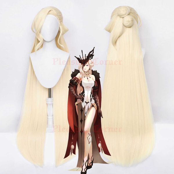 Costumes d'anime Genshin Impact La Signora Cosplay perruque de haute qualité 120 cm de Long perruques synthétiques dorées claires accessoires de jeu de rôle Z0301