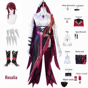 Anime kostuums genhin impact rosaria cosplay komt sexy unisex game rol spelen kleding vol sets rode pruik schoenen non -uniform rosalia jurk z0301