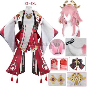 Anime kostuums genhin impact yae miko cosplay komen vrouwen roze long haar pruik genenhin cosplay komt yae miko amulet volledige set z0301
