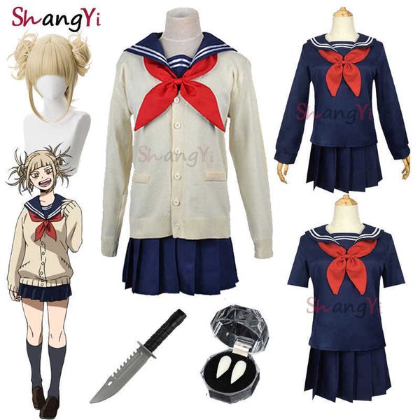 Anime Costumes Girls Comes Anime My Hero Academia Cosplay Boku no Hero Academia Himiko Toga JK Uniform Sailor Suits Pulls Wig Dagger Suit Z0602