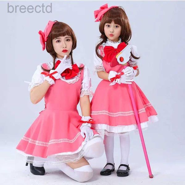 Disfraces de anime Tarjeta rosa Rosa Captor Sakura Kinomoto Sakura Princess Vestido Cosplay Dispositivo Lolita vestuario para niños Fiesta 240411