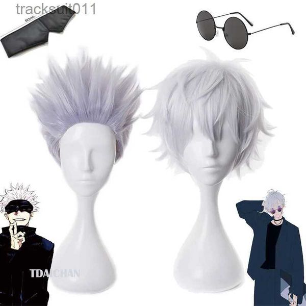 Costumes d'anime Gojo Satoru Cosplay perruques Anime Jujutsu Kaisen Gojo cheveux synthétiques courts résistants à la chaleur avec bonnet de perruque perruque de fête sans cache-oeil L231027