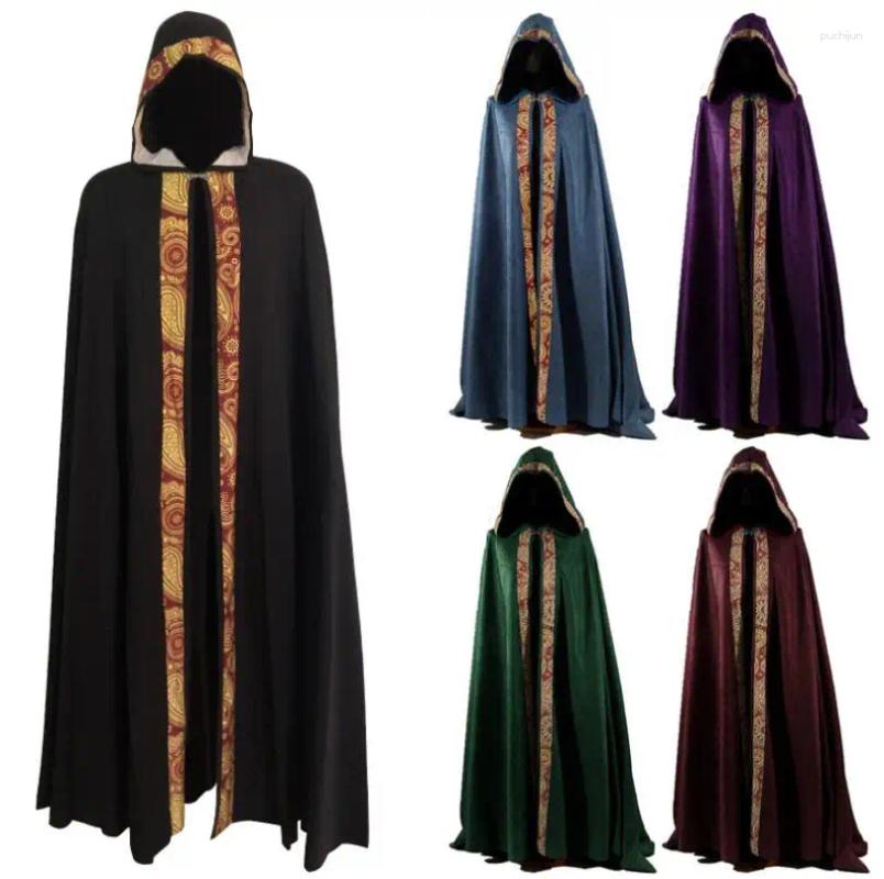 Anime Costumes Halloween Wizard Cloak Medieval Man Women Cosplay Costume Long Gothic Knight Hooded Cape Witch Ponchos
