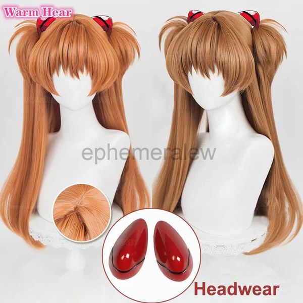 Costumes d'anime de haute qualité 68 cm de Long Asuka Langley Soryu Cosplay Anime EVA longue deux couleurs style résistant à la chaleur perruque de fête de cheveux + un bonnet de perruque zln231128