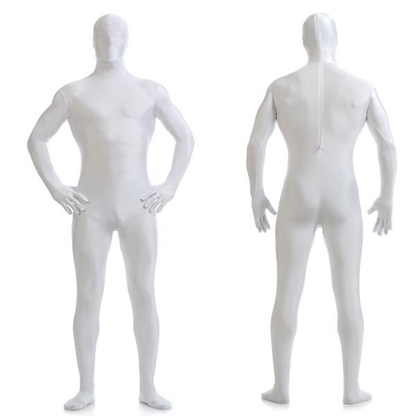 Costumes d'anime haute qualité hommes Lycra Spandex body moulant blanc Faux cuir Zentai Catsuit mâle Halloween Cosplay