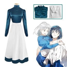 Disfraces de anime Howls Moving Castle Cosplay Sophie Hatter Come Long Dress Delantera Mujeres Maid Halloween Z0602
