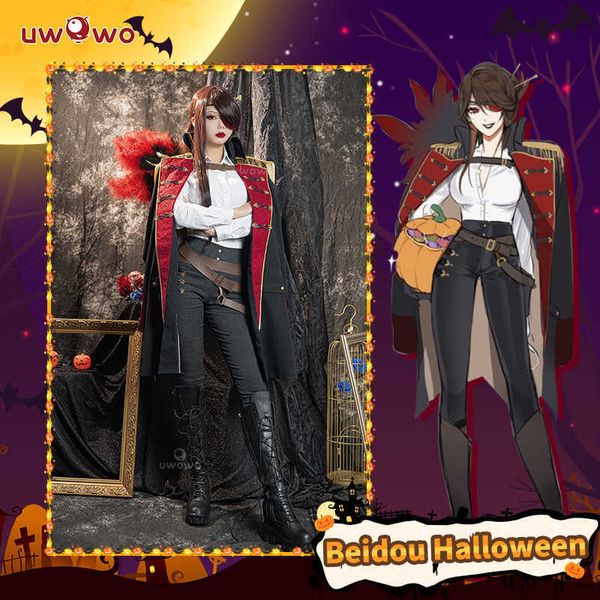 Costumes Anime En Stock UWOWO Halloween Come Beidou Cosplay Jeu Genshin Impact Fanart Pirate Beidou Sorcière Cosplay Manteau Chemise Pantalon Outfit Z0301