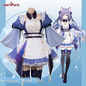 Anime -kostuums op voorraad uwowo meid keqing cosplay komen exclusieve game genshin impact fanart keqing maid maid jurk meisje kom z0301