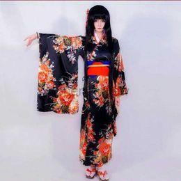 Anime kostuums Jigoku Shoujo Enma Ai dienstmeisjesjurk Kimono Yukata uniforme outfit Anime cosplay kostuums Kimono + riem + strik + tailletouw *2 zln231128