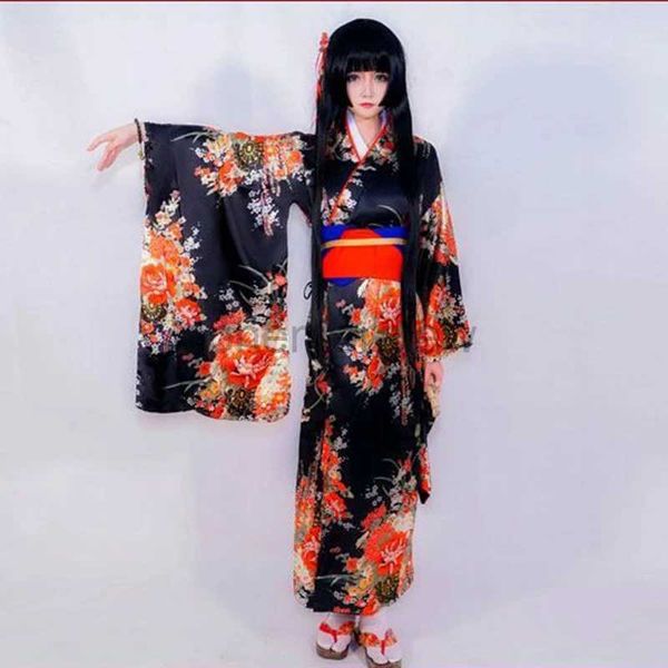 Disfraces de anime Jigoku Shoujo Enma Ai Vestido de sirvienta Kimono Yukata Uniforme Traje Disfraces de cosplay de anime Kimono + Cinturón + Lazo + Cuerda para la cintura * 2 zln231128