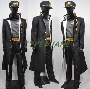 Anime -kostuums JoJo's bizarre Jotaro Kujo Black Outfit Cosplay Come Adventure Kujo Jotaro Cosplay Uniform Custom Made Outfit Suit Jack Hat Z0301