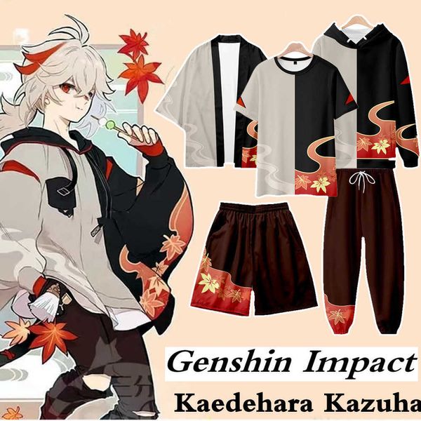 Costumes Anime Kaedehara Kazuha Sweat à capuche Genshin Impact Cosplay Venez Kazuha Cosplay T-shirt Short Pantalon Cape Kimono Femmes Hommes Pull Z0301