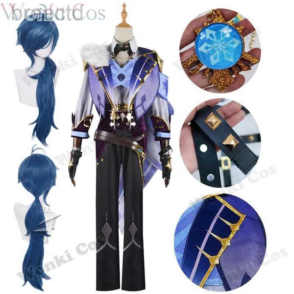 Costumes d'anime Kaeya Cosplay Costume Wig Blue Hair Long Full Full Set Fits for Impact Kaeya Cosplay Party Tenues Costumes de haute qualité 240411