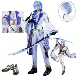 Anime kostuums Kamisato Ayato Game Cosplay Genshinimpact Kamisato Ayato Cosplay Come Suits Party Come Pruik schoenen Volledige set game Cos Y240422