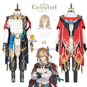 Costumes d'anime Kaveh Cosplay Come Wig Genshin Impact Cape Uniforme Tenue Cheveux Blonds Boucles d'oreilles Épingle à cheveux Sumeru pour hommes femmes Game Party Cos Z0301