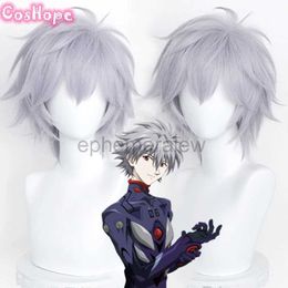 Anime kostuums Kaworu Nagisa Cosplay Wig Eva Cosplay 37cm Purple Gray Wig Cosplay Anime Cosplay Play Wigs Heat Resistant Synthetische Pruiken Halloween Zln231128