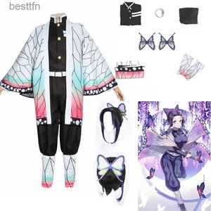 Disfraces de anime Kochou Shinobu Cosplay Ven Anime Demon Slayer Cosplay Haori Capa Trajes Uniforme Peluca Fiesta de Halloween Ven Adultos Niños L231101