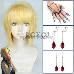 Anime kostuums Kurapika Kurta Cosplay Pruik Anime HUNTERHUNTER Kurapika Gouden Pruiken Ringen Oorbellen Prop Hittebestendige Partij Pruiken + Gratis Pruik Cap zln231128