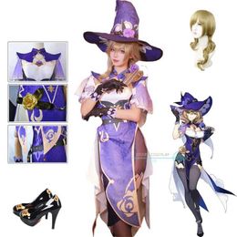 Anime kostuums lisa minci cosplay game genshinimpact lisa minci cosplay come jurk pruik schoenen volledige set rollenspel carnaval feestkleding y240422