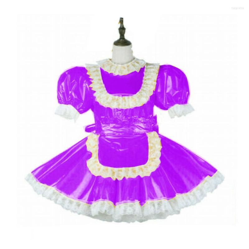 Costumi Anime Cameriera Abito in PVC Uniforme con serratura Cosplay Plus Size 7XL Sissy Carino Lolita francese Abiti Cameriera Festa in scena