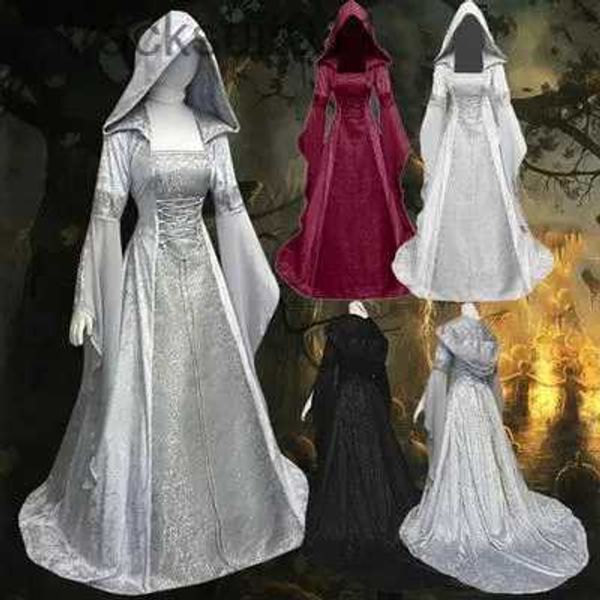 Anime Costumes Médiéval Rétro Gothique À Capuche Sorcière Jupe Longue De Luxe Robe De Soirée Pour Femmes Cosplay Vampire Halloween Adulte Venez L231027