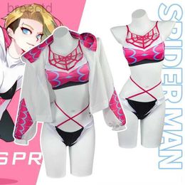 Costumes d'anime film à travers le body de maillot de bain Sexe Spider-Verse Gwen Stacy Cosplay Sexy Bikini pour femmes Costumes de nouveauté de natation d'été 240411