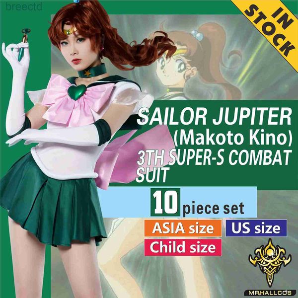 Trajes de anime Mrhallcos Anime Cosplay Sailor Júpiter Makoto Kino Moon Supers Vestido de cristal traje de vestuario Halloween Kid Adulto Mujeres Plu 240411