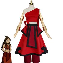 Anime -kostuums nieuwe anime avatar De laatste airbender katara cosplay komt voor carnaval Halloween Party Tops en rokken set Z0602