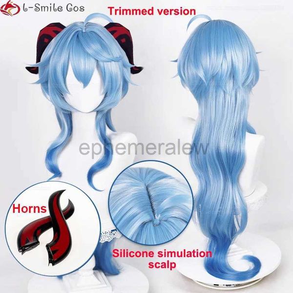 Costumes d'anime nouvelle perruque de Cosplay Ganyu Genshin Impact Ganyu 95 cm de long dégradé bleu avec frange garnie de cheveux résistants à la chaleur perruques mignonnes + bonnet de perruque zln231128