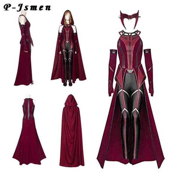 Costumes d'anime PJsmen Femme Wanda Maximoff Cosplay Come Scarlet Witch Chapeaux Cape et Pantalon Ensemble Complet Tenue Halloween Accessoires Accessoires Z0301