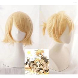 Costumes d'anime Rin/Len cheveux courts blonds résistants à la chaleur Cosplay perruque synthétique résistant à la chaleur fête d'halloween