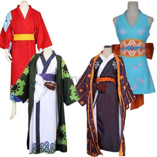 Costumes d'anime Roronoa Zoro Costumes de Cosplay Anime Wano pays Cosplay Kimono Robe cape ceinture costume complet Wano Kuni cadeau de noël tenue Zoro zln231128