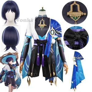 Costumes d'anime Scaramouche Genshin Impact Wanderer Cosplay venez perruque cheveux bleu profond Kimono Costumes Genshin Cosplay vient Z0301