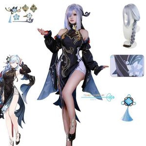 Costumes d'anime Shenhe Cosplay Genshinimpact Shenhe Cosplay Come Cheongsam Dress Shen He Dpavali Come Women Hallown Party Robe Y240422