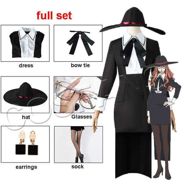 Costumes d'anime Spy X Family Sylvia Sherwood Cosplay Come Anime Fullmetal Lady Hat Lunettes Boucles d'oreilles Chaussettes Handler Uniforme Filles Femmes Outfit Z0301