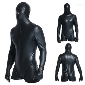 Anime kostuums super cool sexy mannen zwart lakleer jumpsuit vinyl latex bondage catsuit wetlook turnpakje bodysuit voor 6736 cosplay