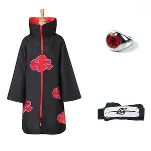 Disfraces de Anime Uchiha Itachi, disfraz de Cosplay, gabardina, capa de Akatsuki, conjunto de abrigo Ninja, anillo, diadema, Halloween11311I