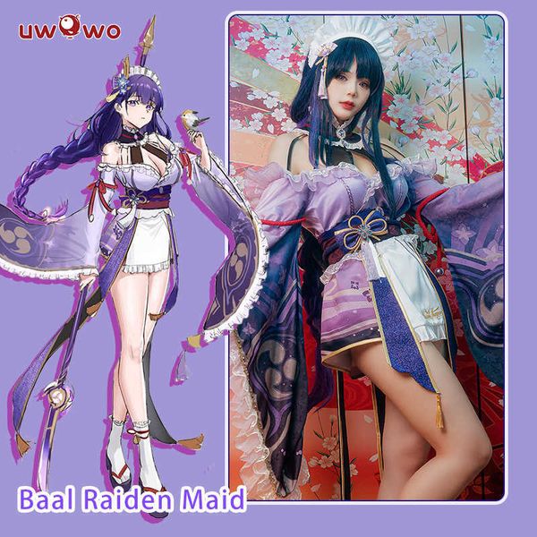 Costumes d'anime UWOWO Raiden Shogun Cosplay Venez Genshin Impact Fanart Raiden Shogun EiBaal Kimono Robe de femme de chambre Sexy Ver Cosplay Venez Z0301