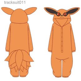 Anime Kostuums Uzumaki Kurama Kyuubi Fox Cosplay Kom Kigurumi Volwassen Unisex Anime Pyjama Flanel Jumpsuit Nachtkleding Onesies Prop L231027