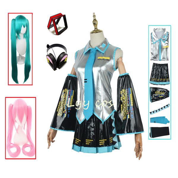 Disfraces de anime Vocaloid Miku Disfraz con peluca Japón Vestido midi Principiante Futuro Miku Cosplay Mujer Disfraz de Halloween para mujer Talla para hombre