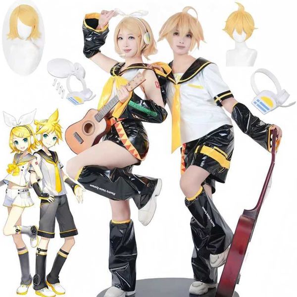 Costumes d'anime vocid02 Rin Len Cosplay Come Anime Sailor Uniform Party Yellow Wigs Christmas Comic Confits Full Set Y240422