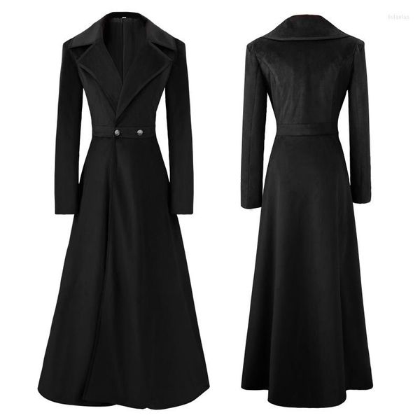 Disfraces de anime Mujeres Vintage Gabardina larga Otoño Pleuche Vestido medieval Slim Fit Maxi Turn Down Collar Chaqueta Cosplay Disfraz